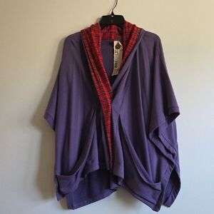 The Battalion Purple Poncho with Red Plaid Trim